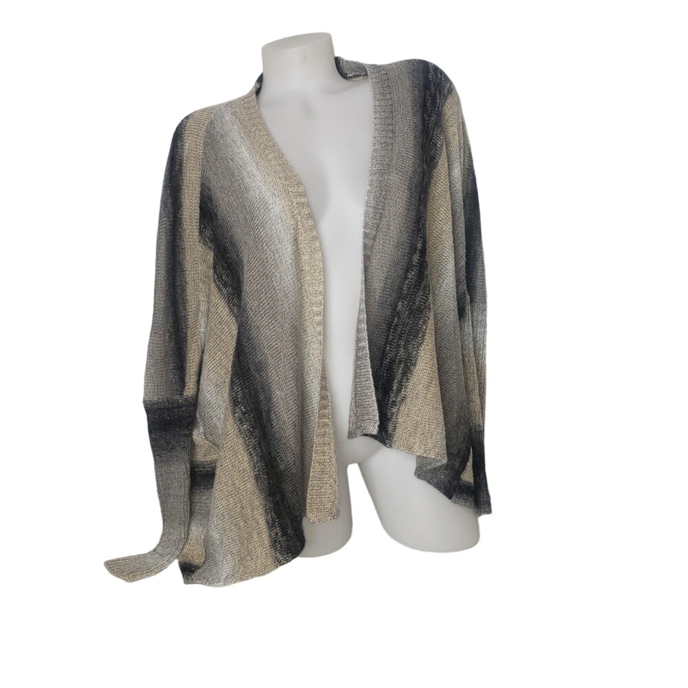 LOVE ON A HANGER Tan Gray Striped Waterfall Cardigan Sweater Womens Size Small